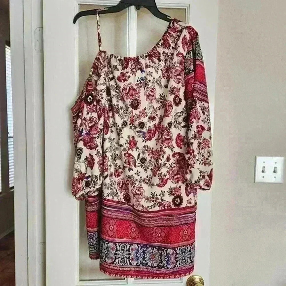 Skies are Blue Asymmetrical One Shoulder Long Sleeve Floral Fall Dress Large - Picture 1 of 12